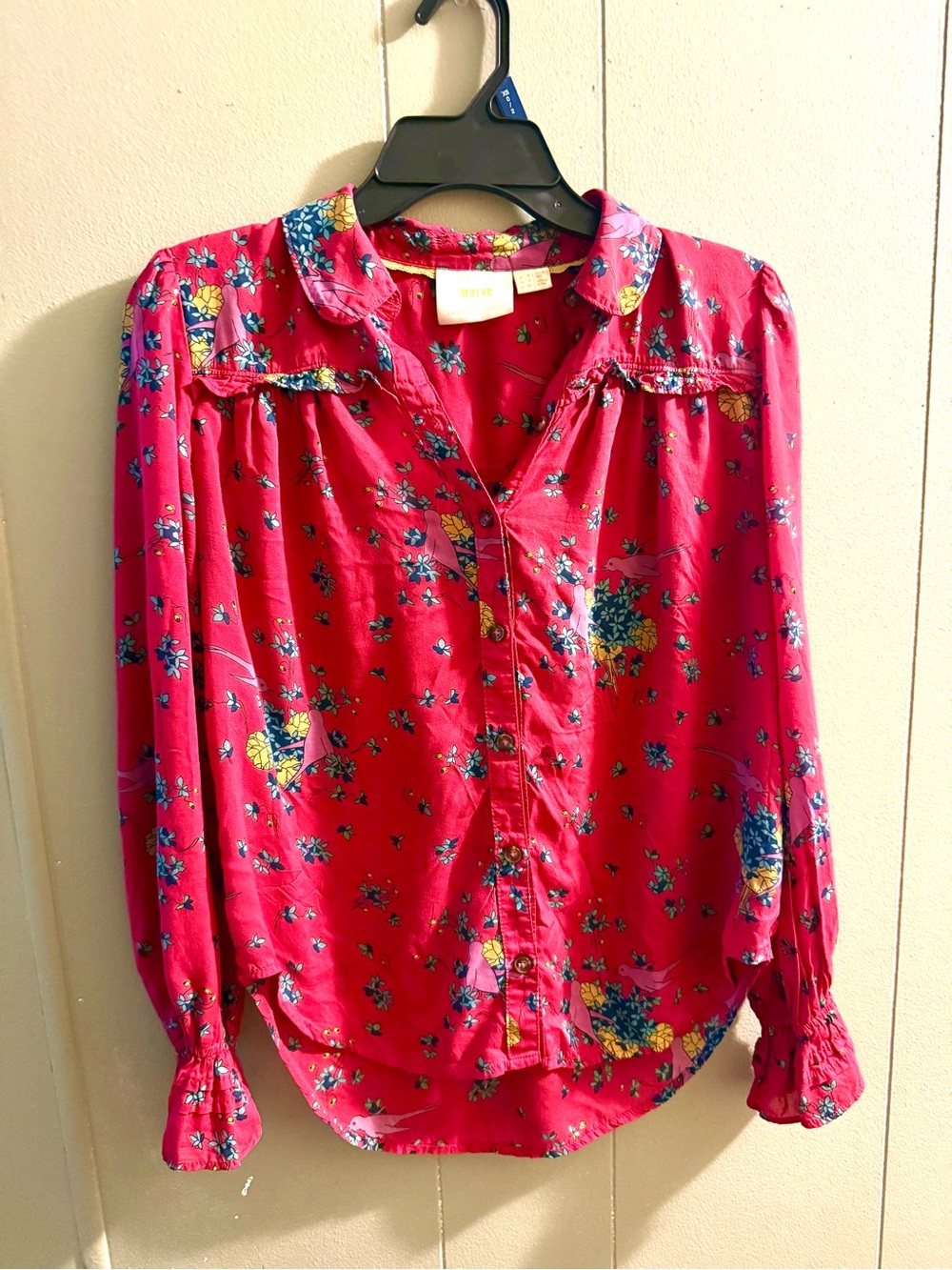 Maeve Floral Button-Front Blouse in Red